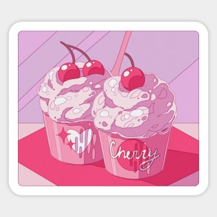 The cute pink cherry cupcakes Sticker